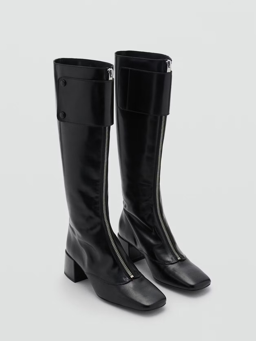 Mango Black Front-Zip Leather Boots- BRAND NEW/UNUSED